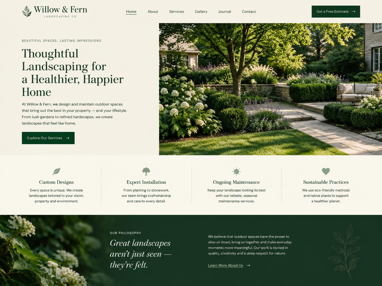 Sample landscaping website on mobile